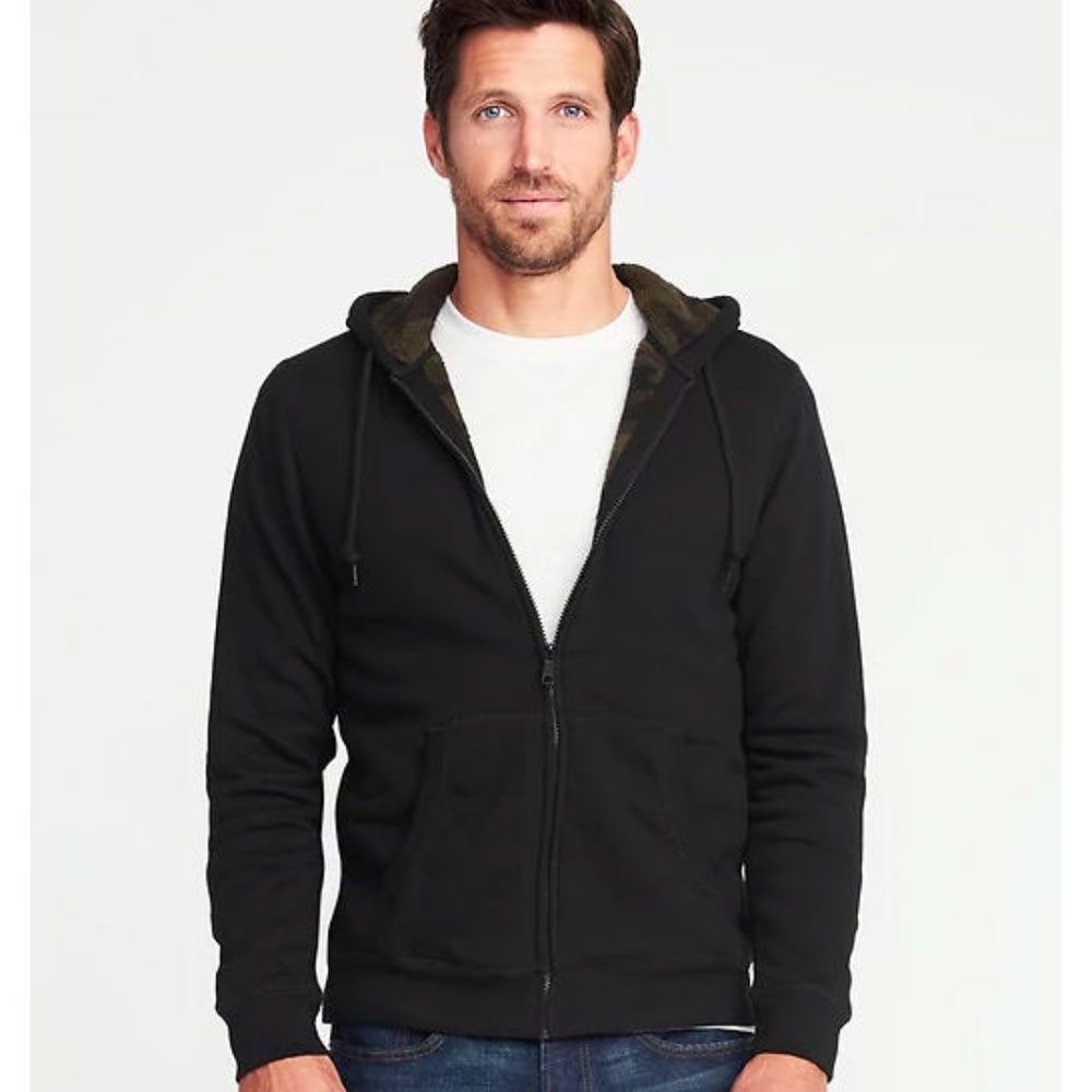 Old Navy Black and Camo Print Sherpa Lined Hoodie